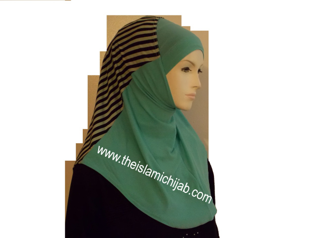Teal Duoble striped style 2 piece Hijab 14